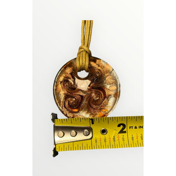 Art Glass 1.5" Pendant Brown Gold Swirl Sparkle Jewelry Necklace 18" - Picture 6 of 7